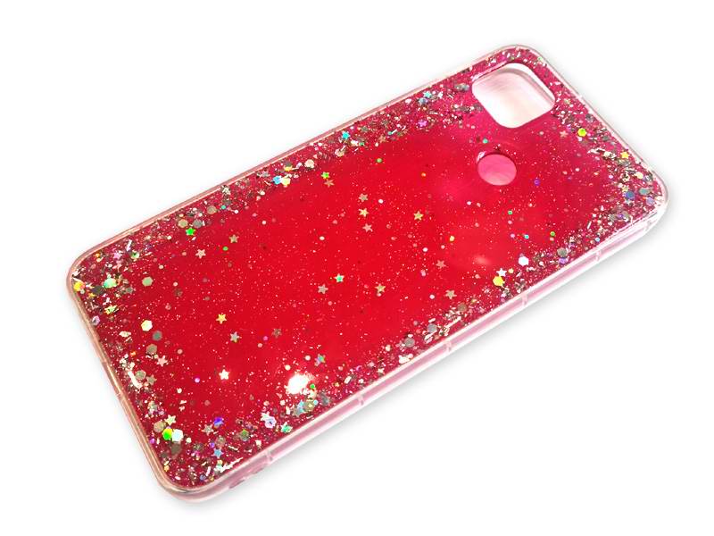 Gelové třpytivé červené GLITTER STARS pouzdro na XIAOMI Redmi Note 9T