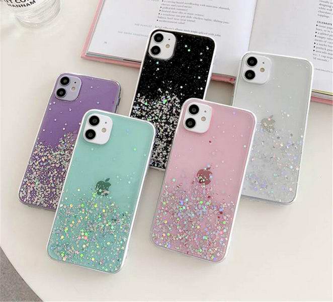 Gelové třpytivé růžové GLITTER STARS pouzdro na APPLE iPhone 13 PRO (6.1)