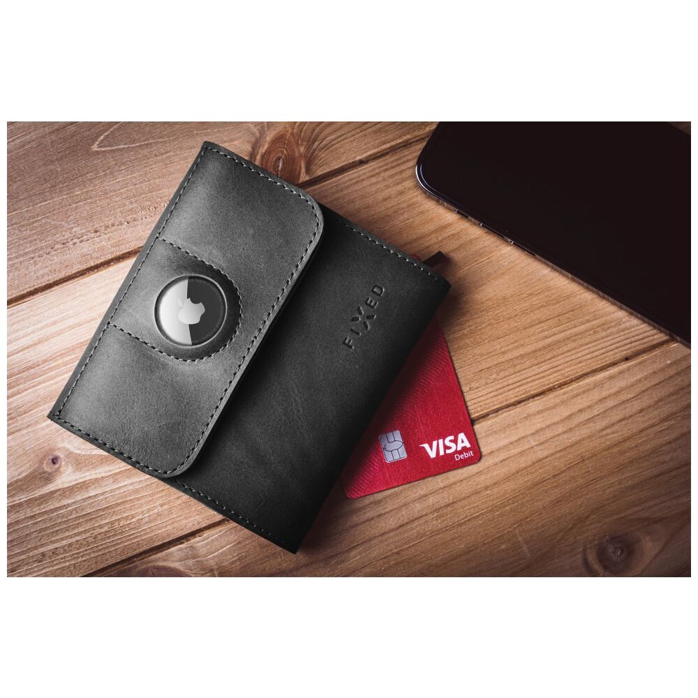 Kožená peněženka FIXED Classic Wallet for AirTag z pravé hovězí kůže, černá
