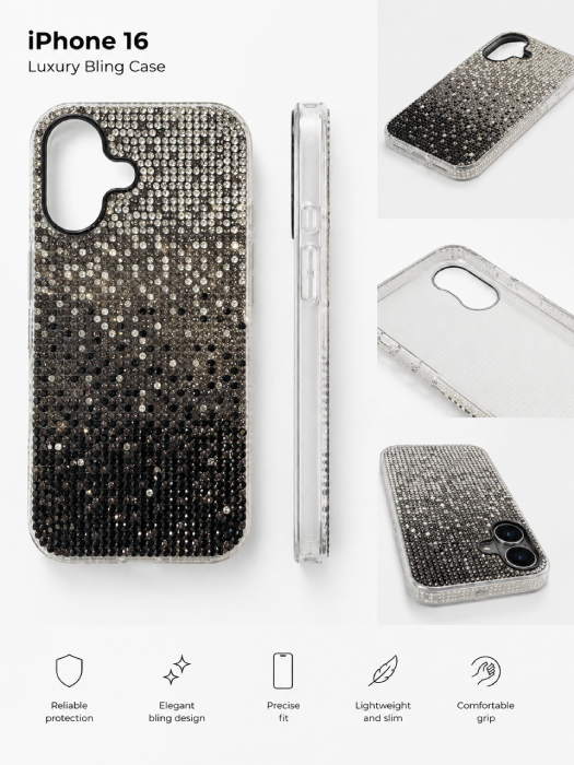 Kryt kamínkový Super Diamond pro Apple iPhone 16 , barva černá