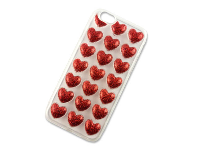 Gelové červené pouzdro na APPLE iPhone 6 (4.7) - vzor 3D HEARTS
