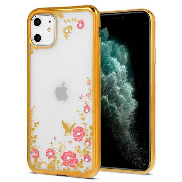 Gelové zlaté pouzdro FRAME FLORA na APPLE iPhone 12 / iPhone 12 Pro