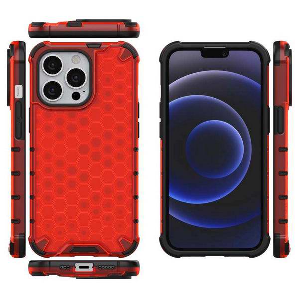 Hybridní červené HEXAGON pouzdro na APPLE iPhone 13 PRO (6.1)