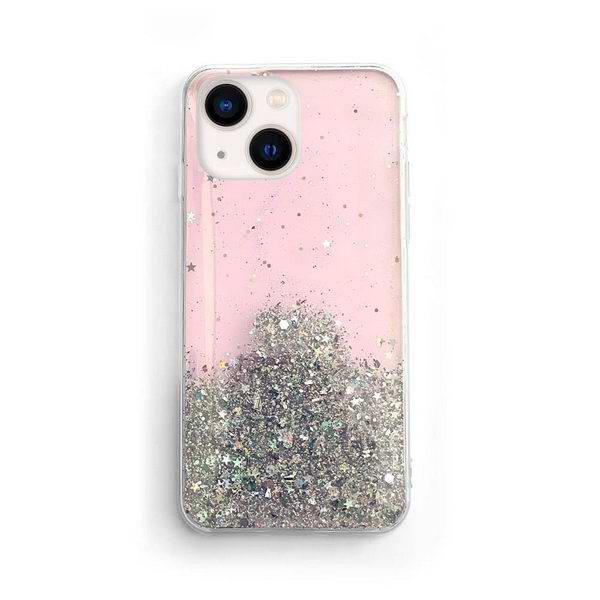 Gelové třpytivé růžové GLITTER STARS pouzdro na APPLE iPhone 13 PRO (6.1)