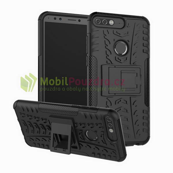 Hybridní černé TYRE STAND pouzdro na HUAWEI Y7 Prime (2018) / Honor 7C