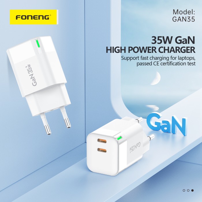 Síťová nabíječka Foneng GAN35 GaN - 2x usb-C PD 35W 3A, bílá