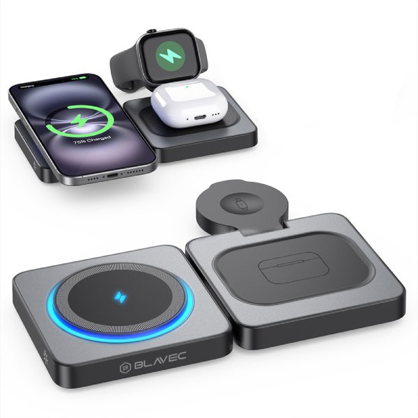 Indukční nabíječka Blavec BQI-04 Qi 15W MagSafe 3v1, černá