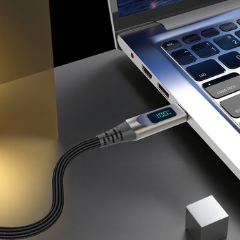Kabel Blavec Lumix – USB-A na USB-C – QC až 100W 5A s LED displejem 1,2 m Apple CarPlay / Android Auto černo-šedý