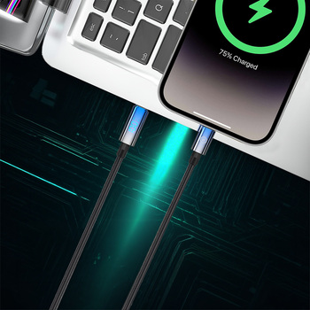 Kabel Blavec Velox – USB-C na USB-C – PD 100W 5A s LED displejem 1,2 m Apple CarPlay / Android Auto černo-modrý