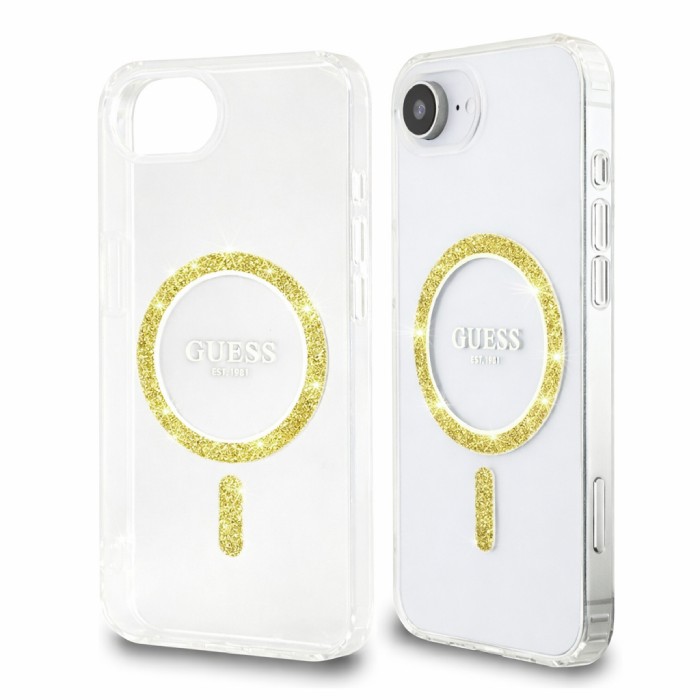 Originální kryt GUESS IML Glitter Circle MagSafe for Apple iPhone 17e/16e , barva čirá