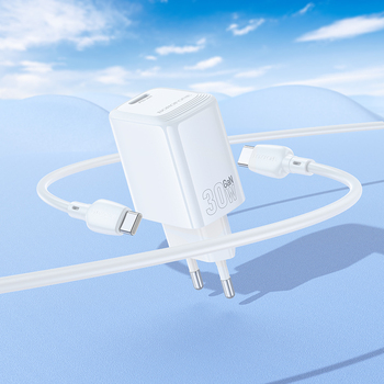 Borofone síťová nabíječka BN28 Fuente - USB-C - PD 30W with USB-C to USB-C cable , barva bílá