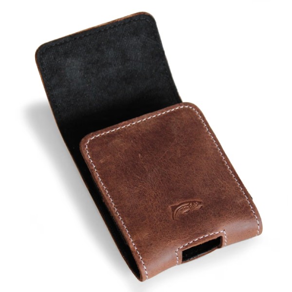 Kožené ochranné pouzdro LURESKO FLIP SLEEVE M pro Samsung Galaxy Z Flip 3/4/5/6 Motorola Razr 50 / 40 Ultra Huawei Pocket (vintage hnědá s bílou nití)
