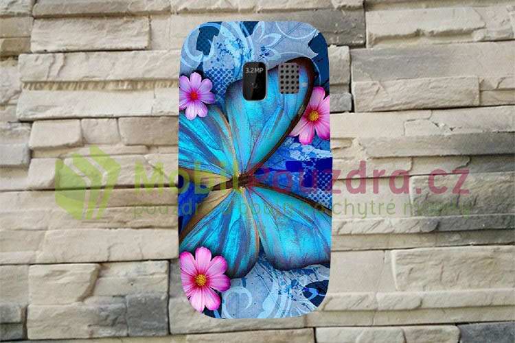 BACKCASE pouzdro s obrázkem na NOKIA Asha 302 - vzor BLUE BUTTERFLY