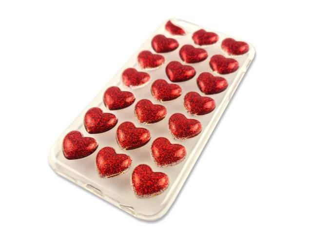 Gelové červené pouzdro na APPLE iPhone 6 (4.7) - vzor 3D HEARTS