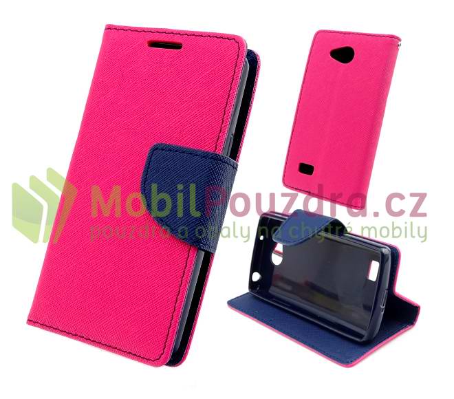 Peněženkové růžové modré pouzdro na LG H220 Joy (gelový držák)
