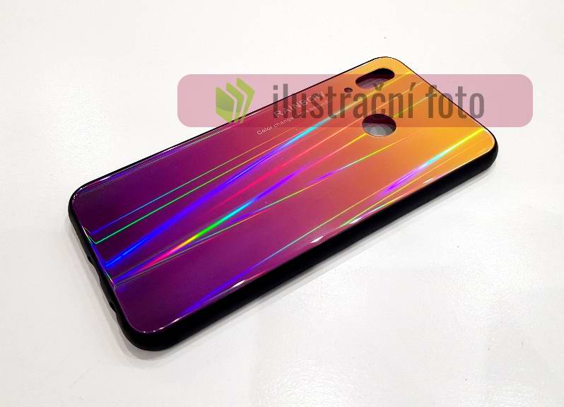 Temperované BUMPER pouzdro na XIAOMI Redmi 7 - vzor RAINBOW PURPLE YELLOW