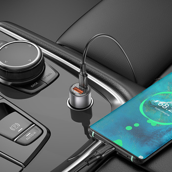 Autonabíječka Borofone BZ20A Smart - USB + Type-C - QC 3.0 PD 83W průhledně-černá