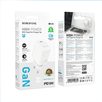 Borofone síťová nabíječka BN28 Fuente - USB-C - PD 30W with USB-C to USB-C cable , barva bílá
