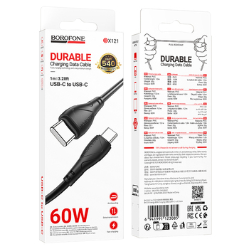 Borofone kabel BX121 - USB-C na USB-C - 60W - 1 metr - černý