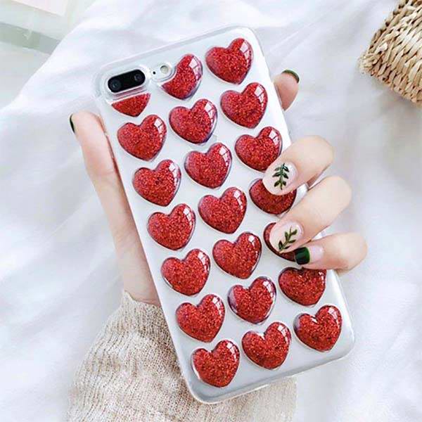 Gelové červené pouzdro na APPLE iPhone 6 (4.7) - vzor 3D HEARTS