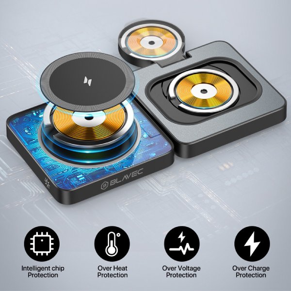 Indukční nabíječka Blavec BQI-04 Qi 15W MagSafe 3v1, černá
