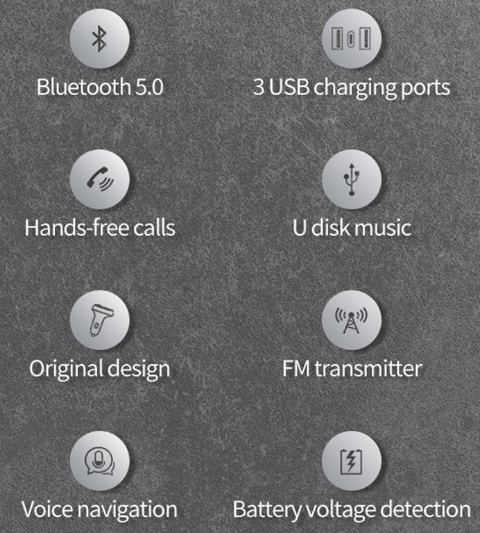 Transmiter FM Bluetooth ROCK B301 MP3, Bluetooth - 2xUSB + typ C + micro SD - 36W černý