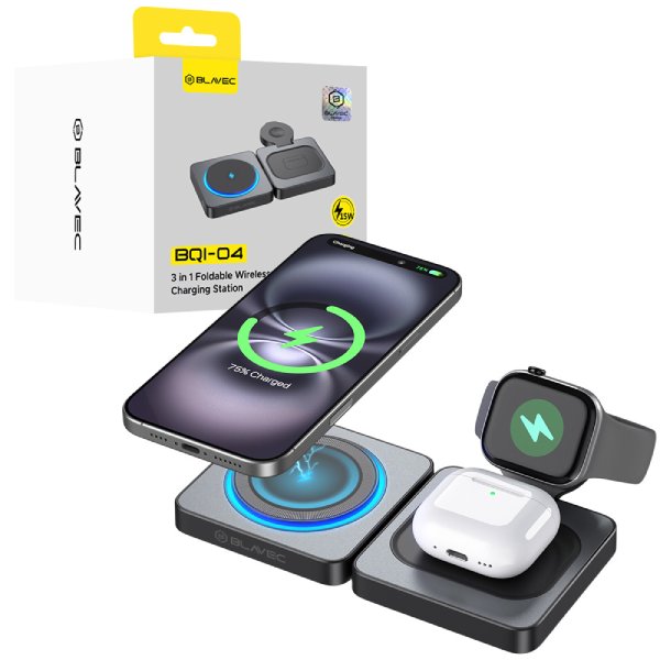 Indukční nabíječka Blavec BQI-04 Qi 15W MagSafe 3v1, černá