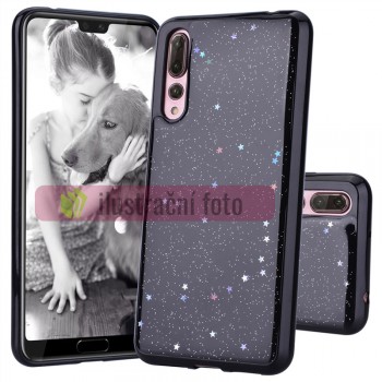 Gelové třpytivé černé STARS pouzdro na HUAWEI P20