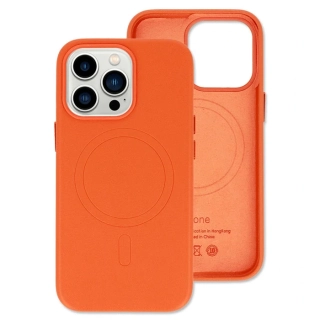 Kryt Leather Magsafe Apple iPhone 14 Pro Max , barva oranžová