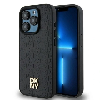 Originální kryt DKNY Leather Monogram Pattern Metal Logo MagSafe DKHMP15LPSHRPSK for Apple iPhone 15 Pro , barva černá