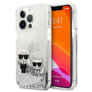 Kryt Karl Lagerfeld KLHCP13XGKCS Apple iPhone 13 Pro Max silver hardcase Liquid Glitter Karl&Choupette