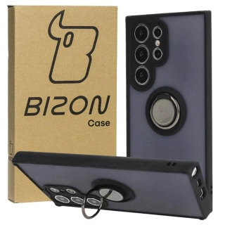 Kryt Etui z uchwytem na palec Bizon Case Hybrid Ring do Samsung Galaxy S24 Ultra przydymione z czarną ramką