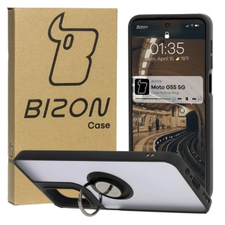 Kryt Bizon Case Hybrid Ring Motorola Moto G55 5G smoky with a black frame