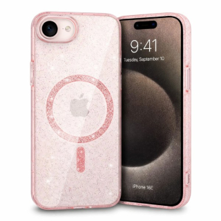 Kryt Glitter MagSafe pro Apple iPhone 16e / 17e, barva růžová clear