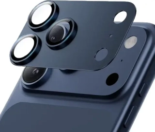 Celokovová ochranná krytka + tvrzené sklo Tel Protect 95% AR+AF na kameru pro iPhone 17 Pro - modrá