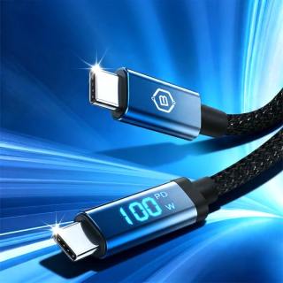 Kabel Blavec Velox – USB-C na USB-C – PD 100W 5A s LED displejem 1,2 m Apple CarPlay / Android Auto černo-modrý