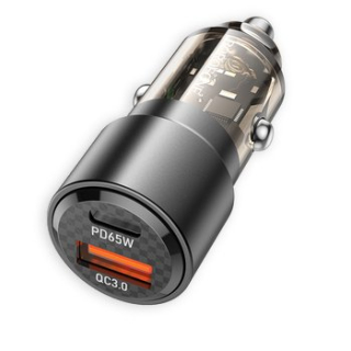 Autonabíječka Borofone BZ20A Smart - USB + Type-C - QC 3.0 PD 83W průhledně-černá