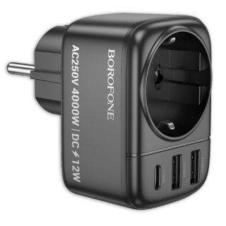 Borofone síťová nabíječka BAC14 Wide - 2xUSB + USB-C + outlet - 12W , barva černá