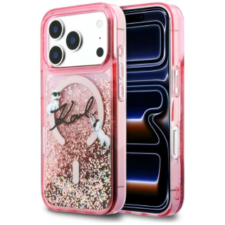 Kryt Karl Lagerfeld Liquid Glitter Karl Script Logo MagSafe Apple iPhone 17 Pro pink